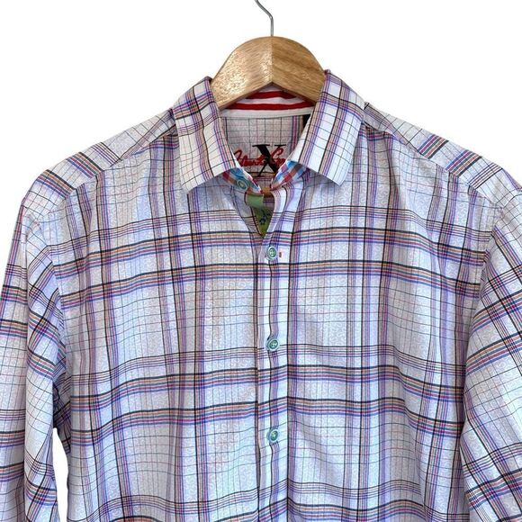 Robert Graham X Men's Long Sleeve Button Front Flip Cuff Shirt Size Medium Plaid - Picture 4 of 7